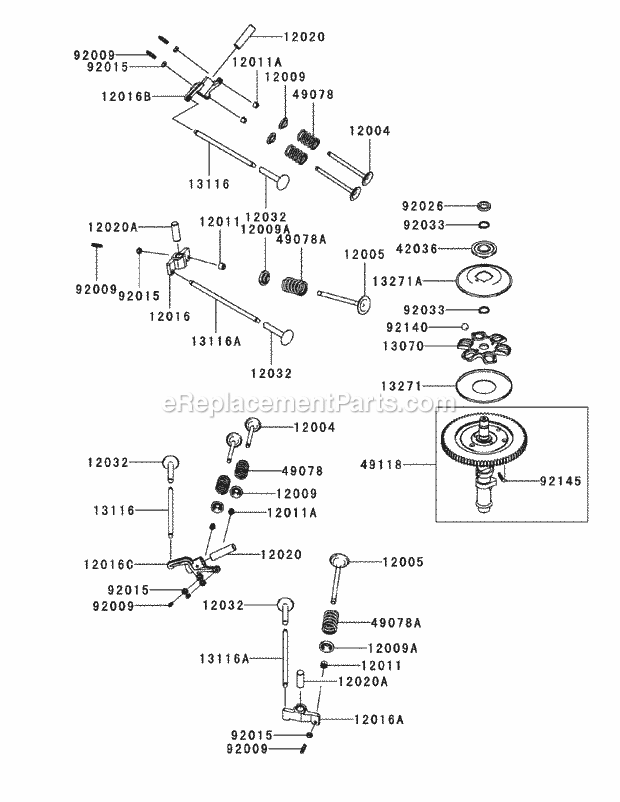 Fx1000v-As00 Valve Camshaft Diagram and Parts List for M72-KW 53AI8CTZ750 Cub Cadet Sprayer